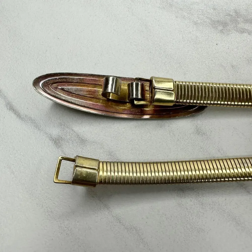 Womens Vintage Gold Tone Coil Stretch Cinch Belt ✨